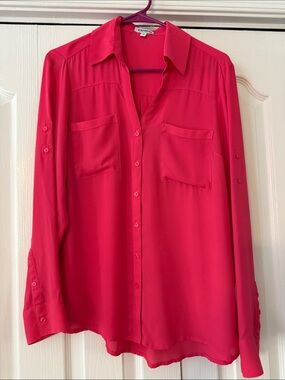 Express Portofino Coral Button-Down Blouse
